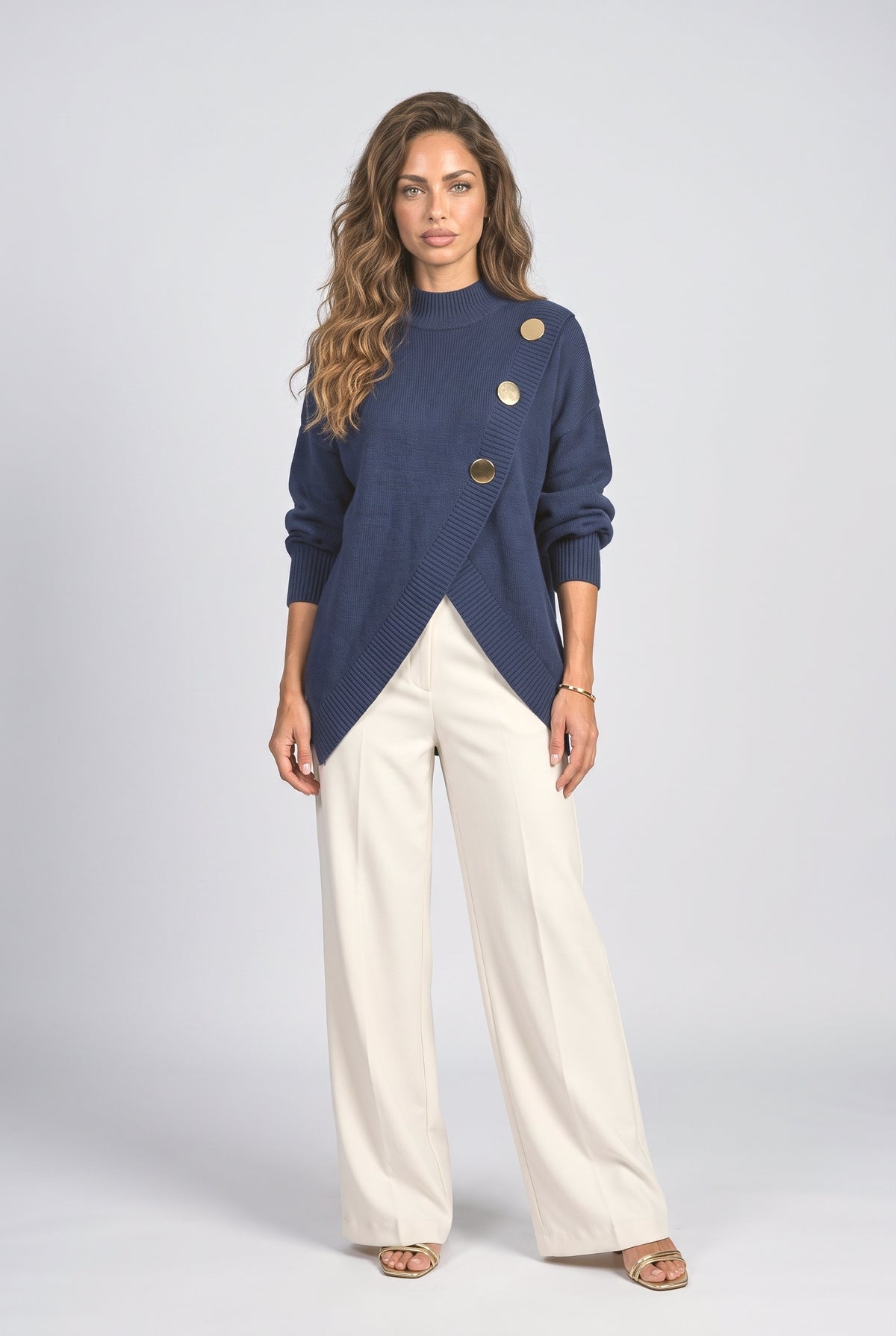 Blue Wrap Pullover Sweater, Royal Blue