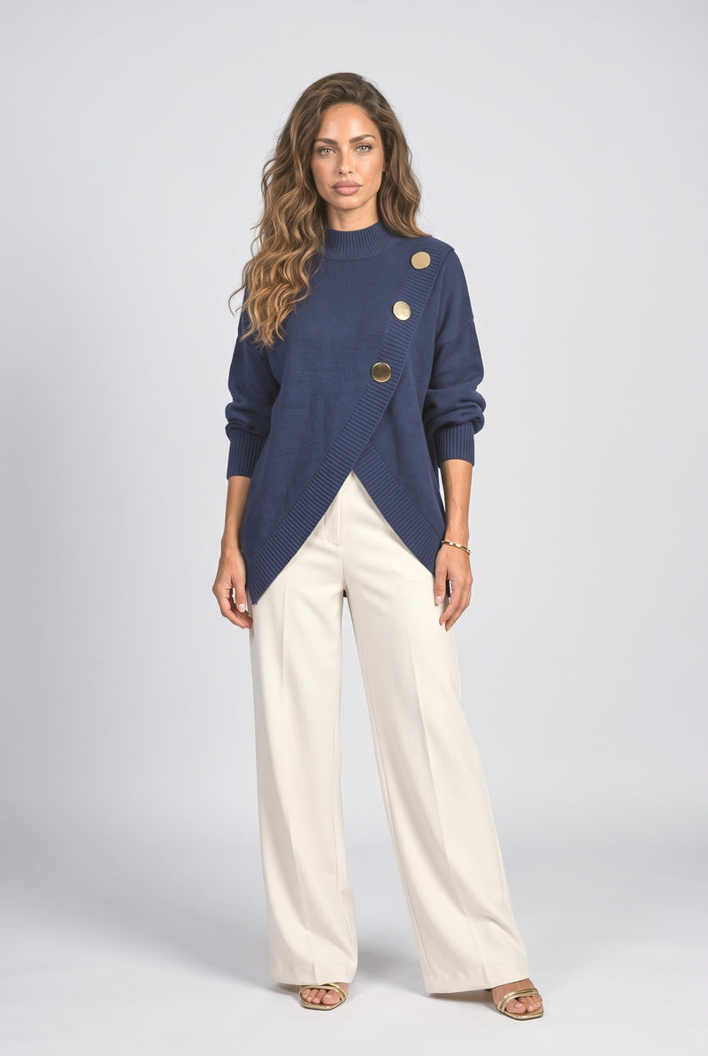 Blue Wrap Pullover Sweater