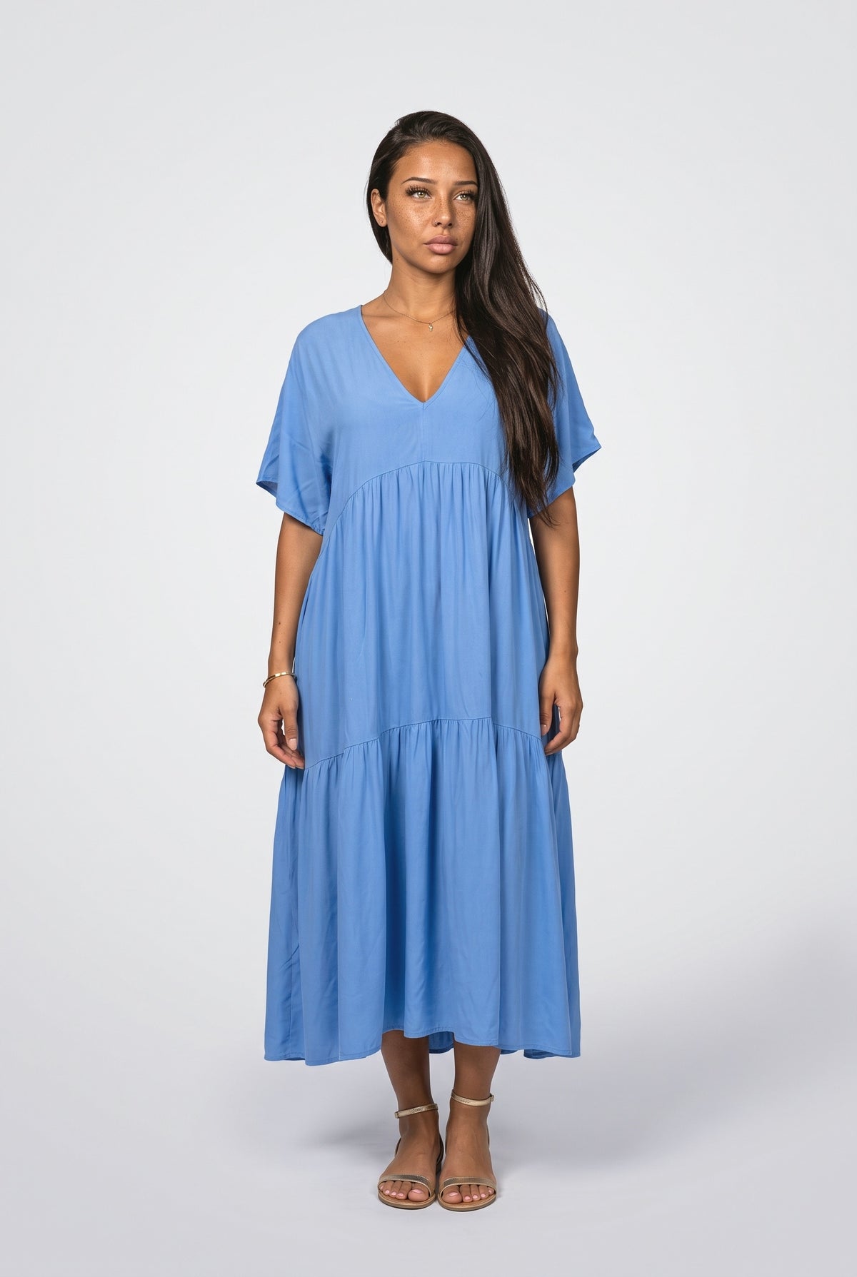 V-Neck Tiered Midi Dress
