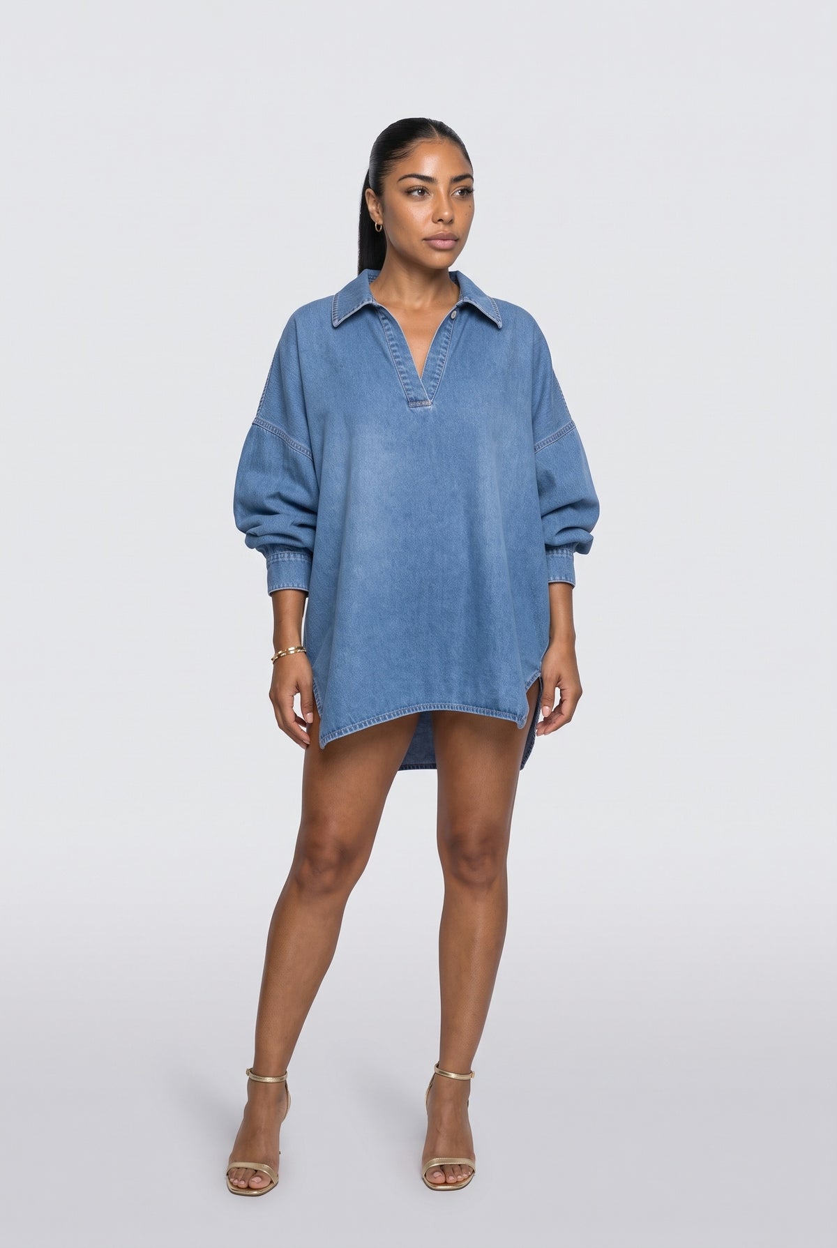 Denim Batwing Sleeve Blouse