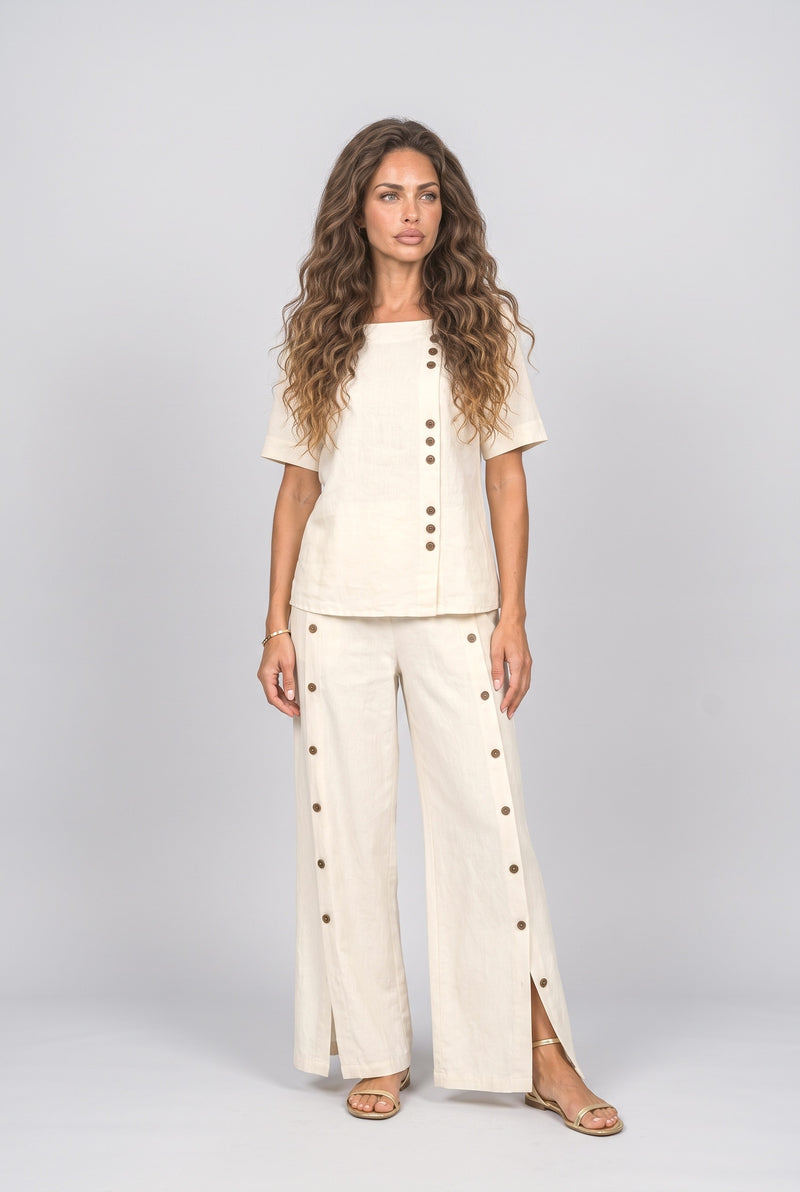 Cream Linen Two Piece Outfit