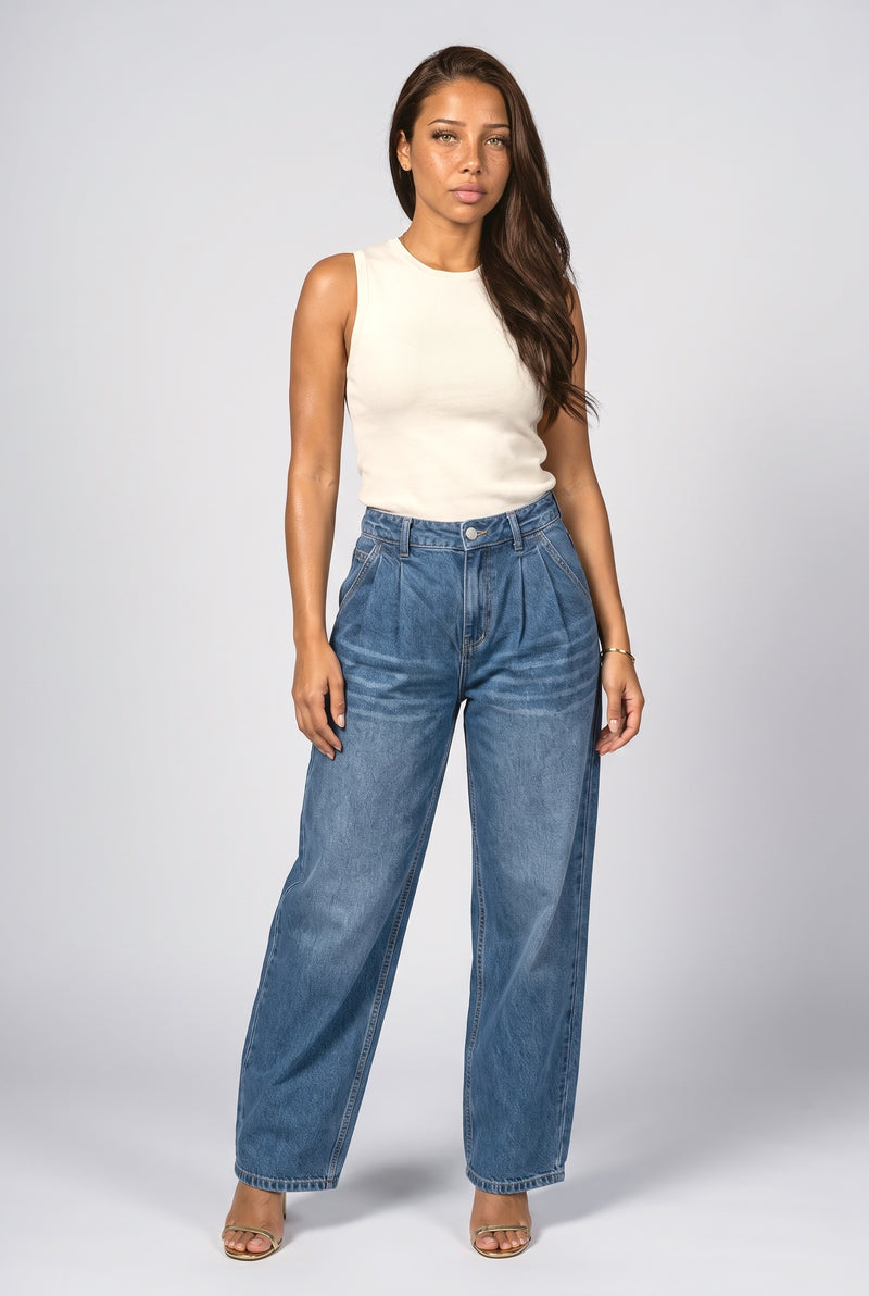 Blue Elastic-Back Harem Jeans