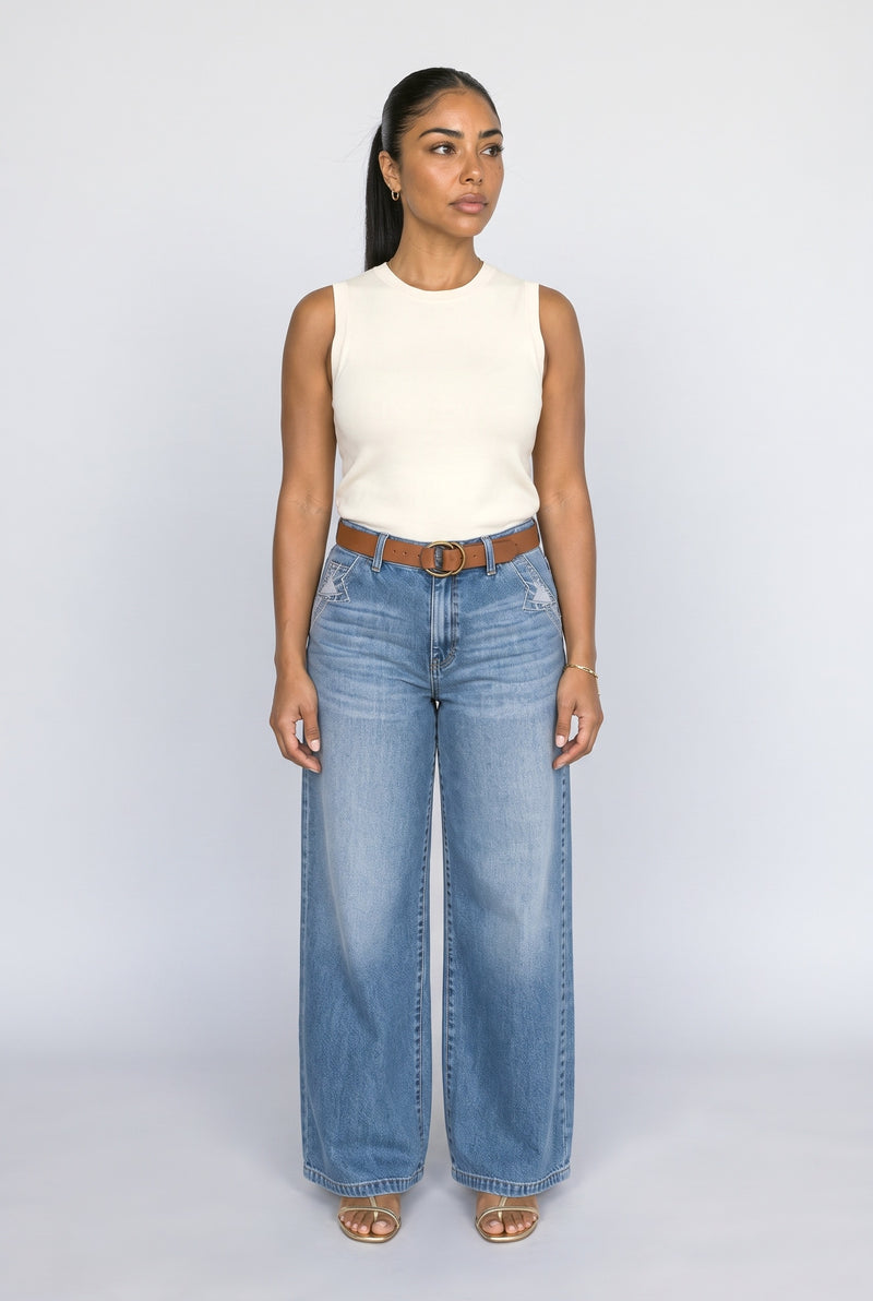 Blue Vintage Wash Wide-Leg Jeans