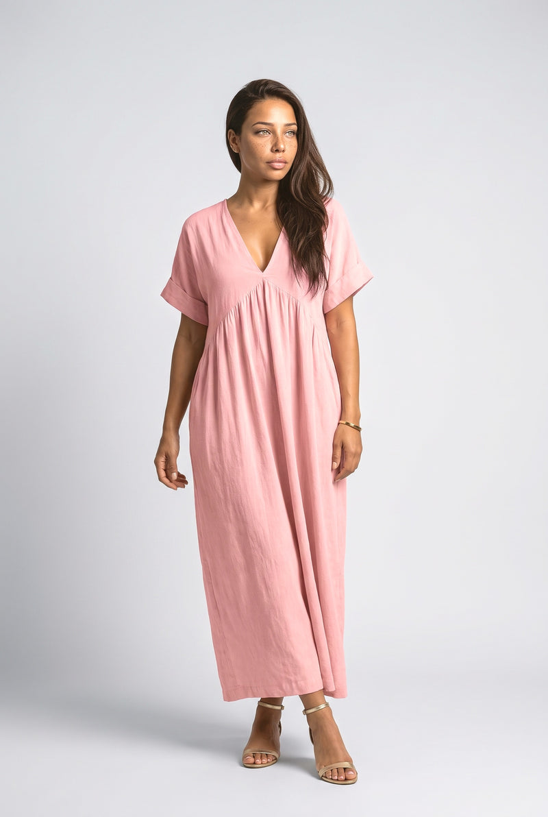 Blush Pink V-Neck Maxi Dress