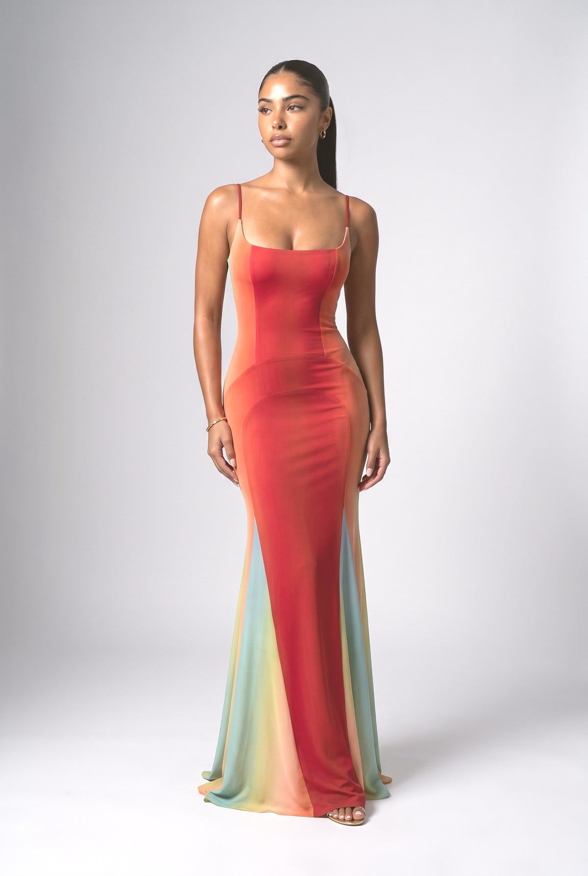 Gradient Ombre Satin Mermaid Maxi Dress