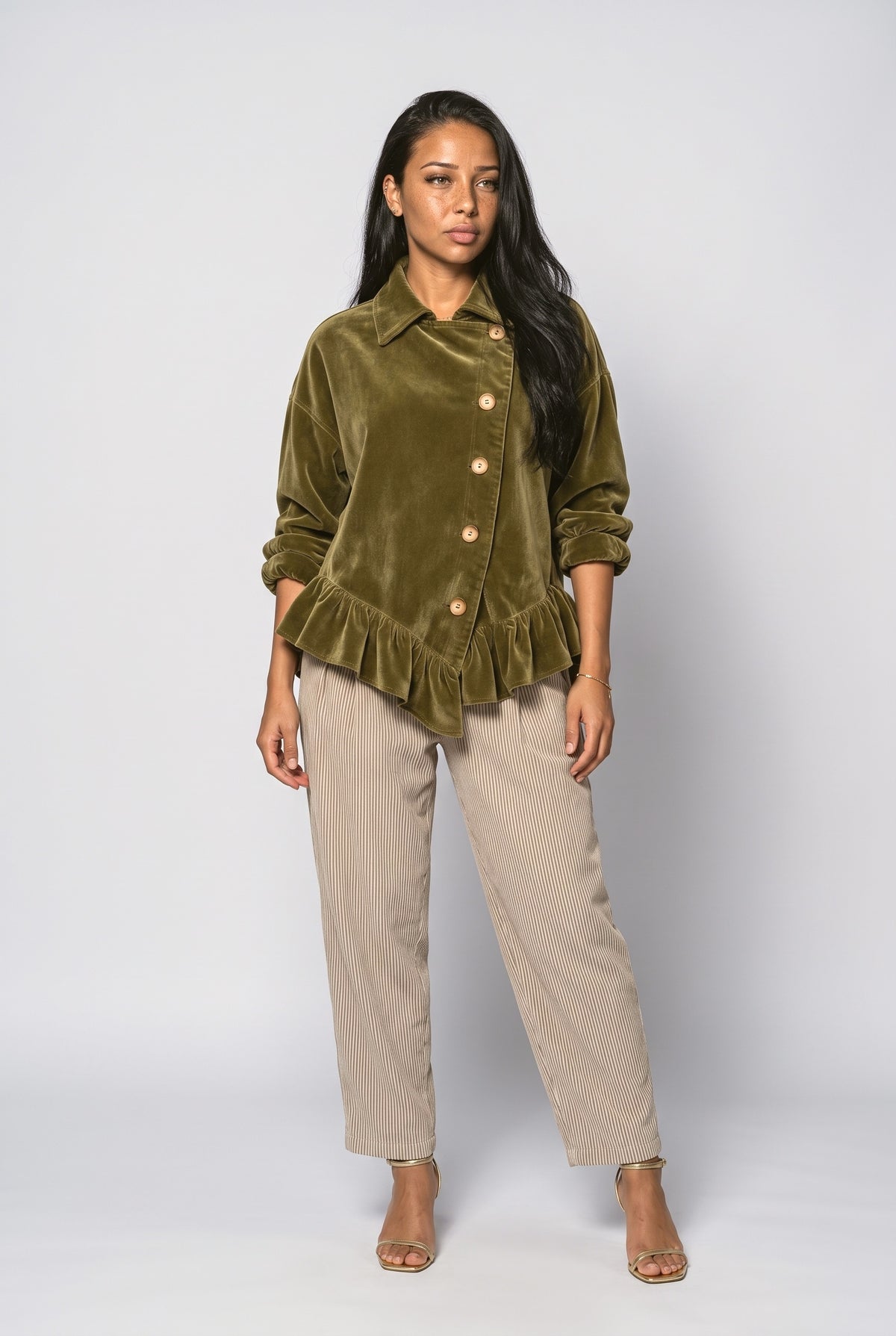 Green Cowl Neck Asymmetric Blouse, Olive