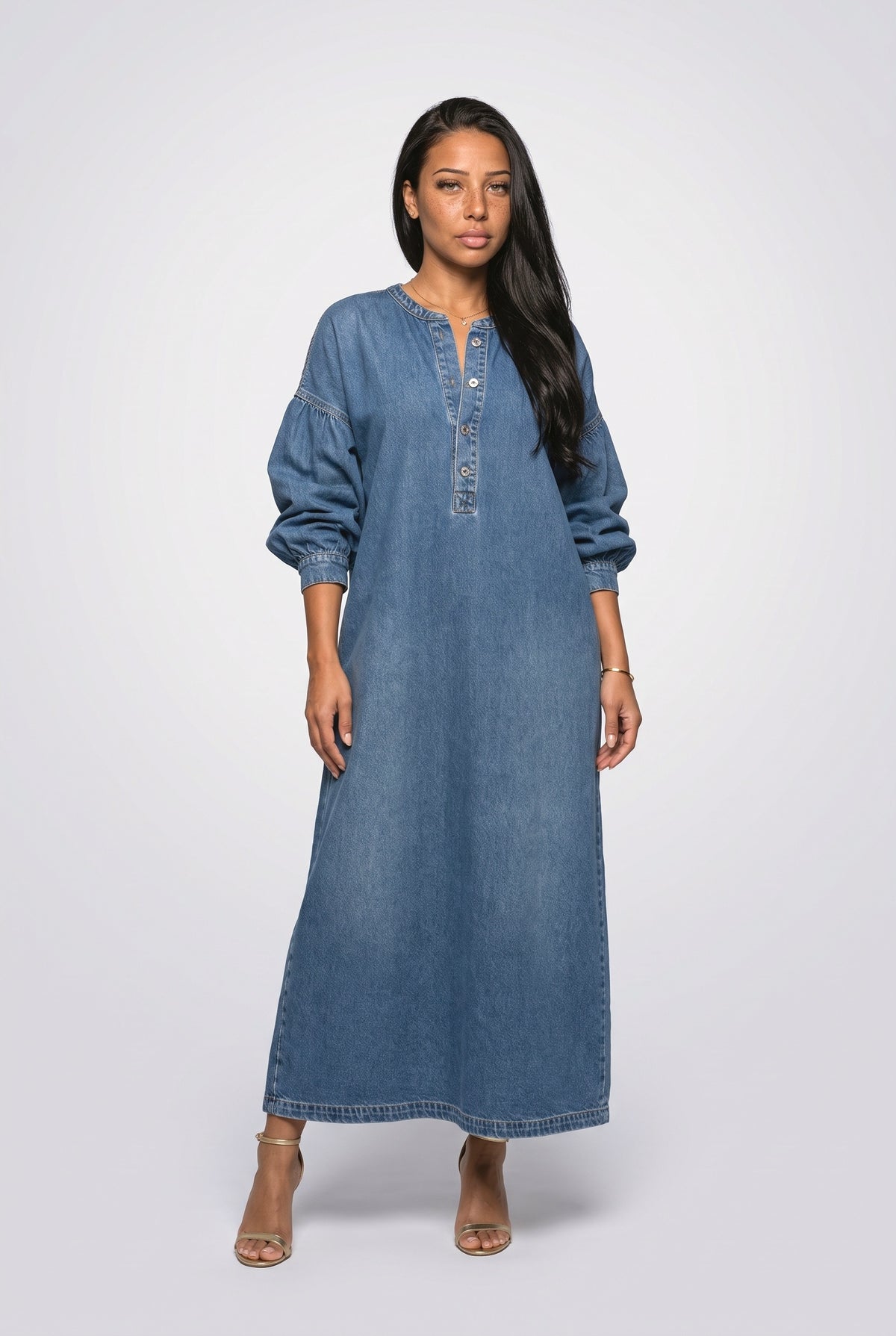 Blue Long Sleeve Maxi Dress, Blue