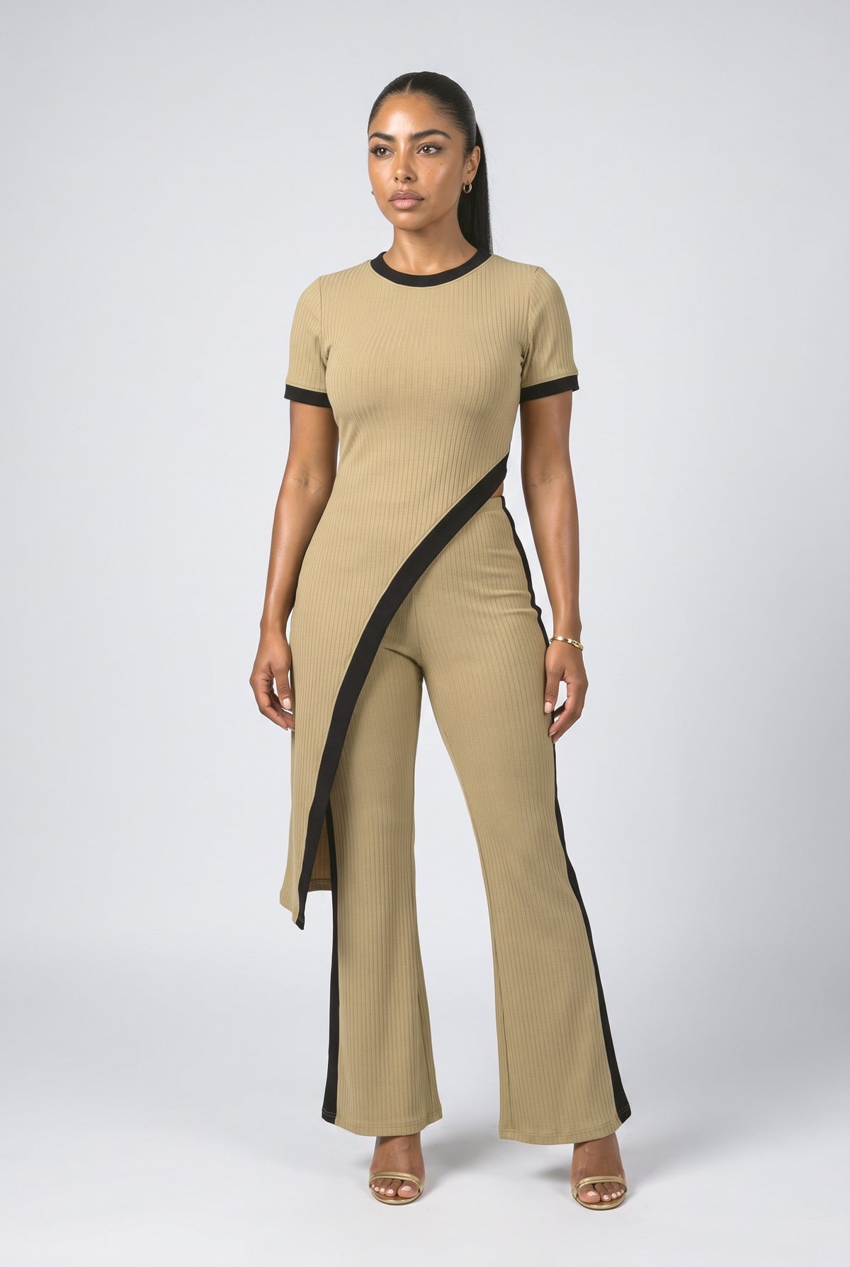 Ribbed Asymmetric Two Piece Outfit