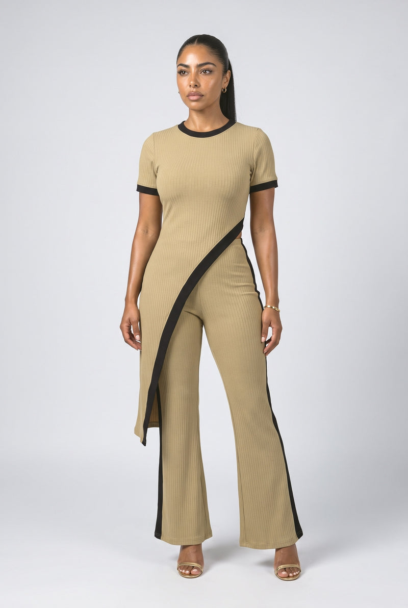 Ribbed Asymmetric Two Piece Outfit