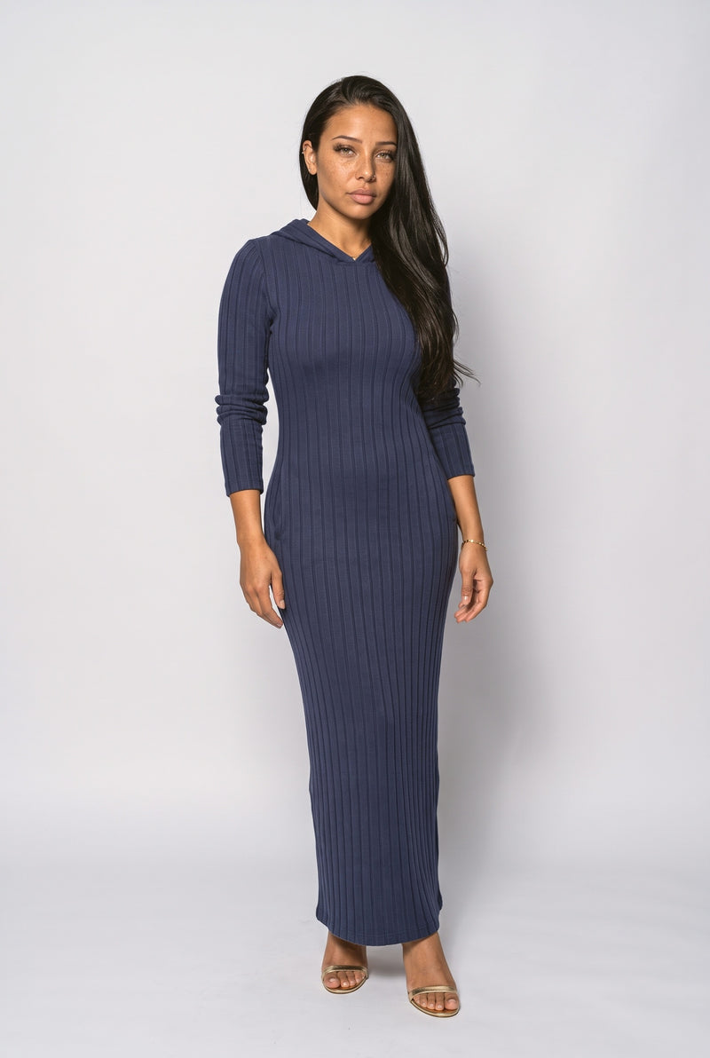 Navy Ribbed Maxi Dress