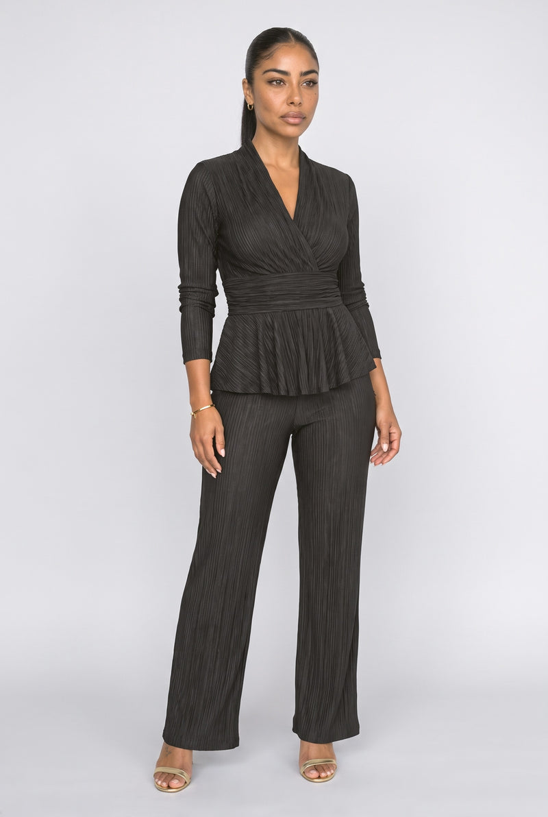Black Pleated Two Piece Outfit