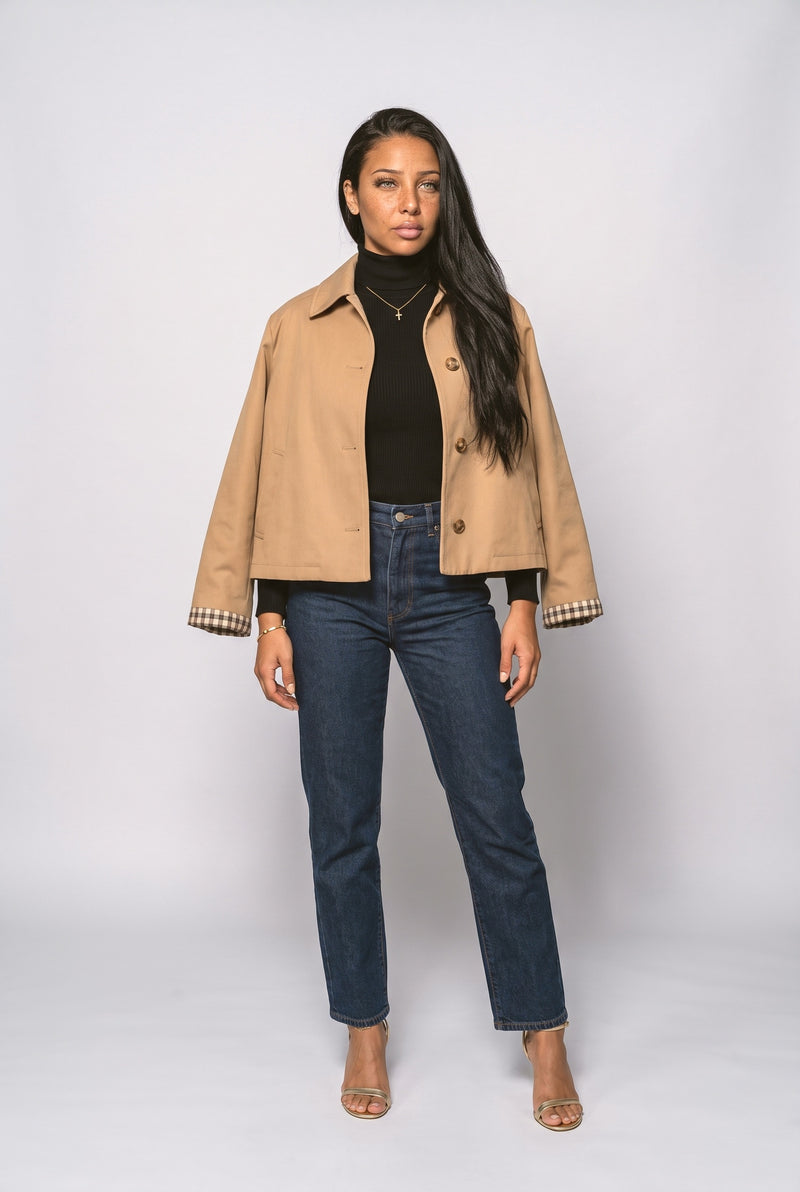 Camel Tan Plaid Denim Jacket