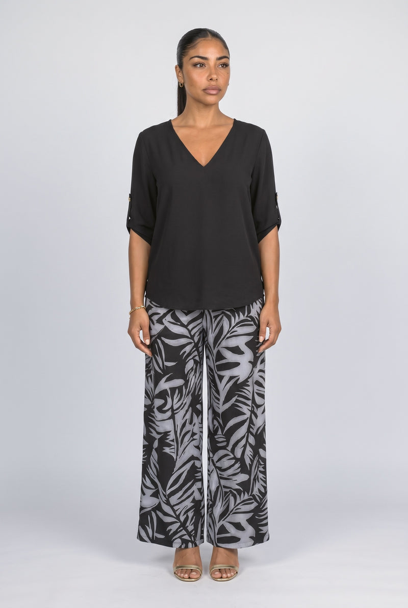 Black Gray V-Neck Two Piece Outfit