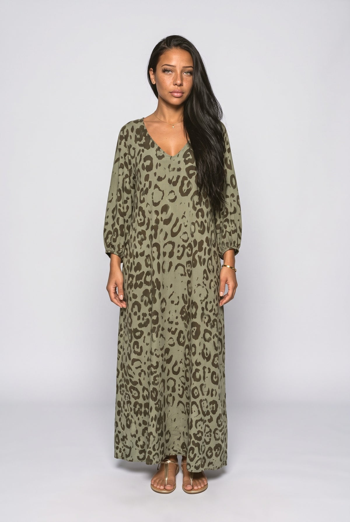 V-Neck Leopard Relaxed Maxi Dress