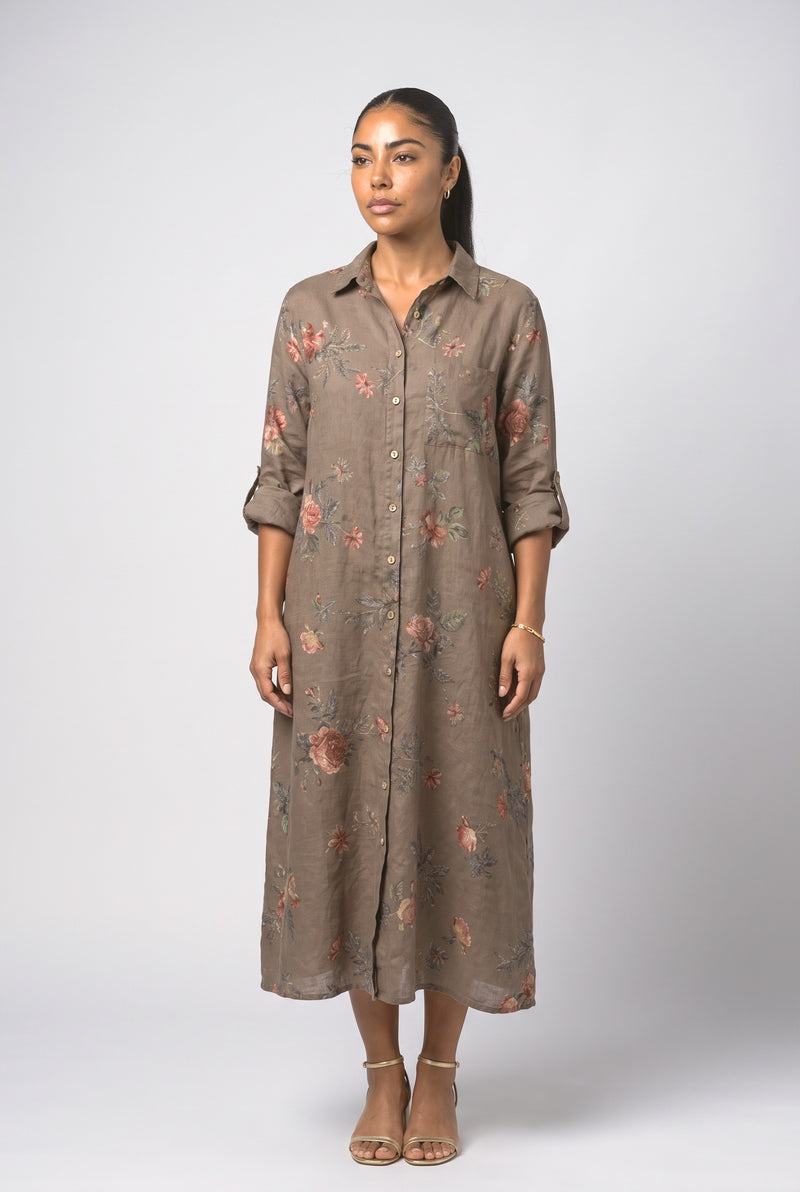 Taupe Floral Midi Dress