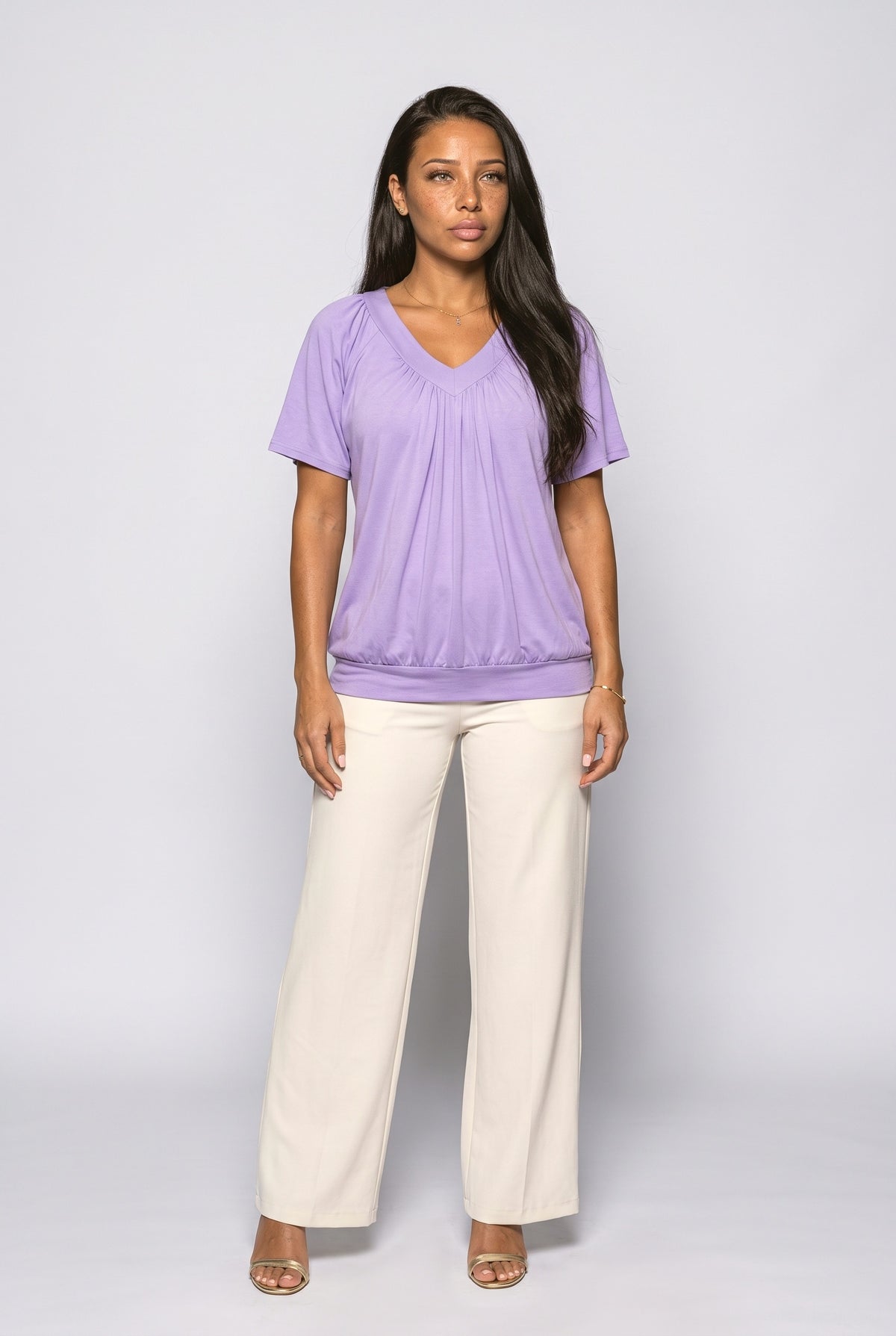 V-Neck Pleated Blouse