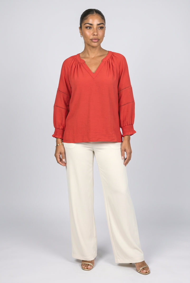 Cherry Red V-Neck Blouse