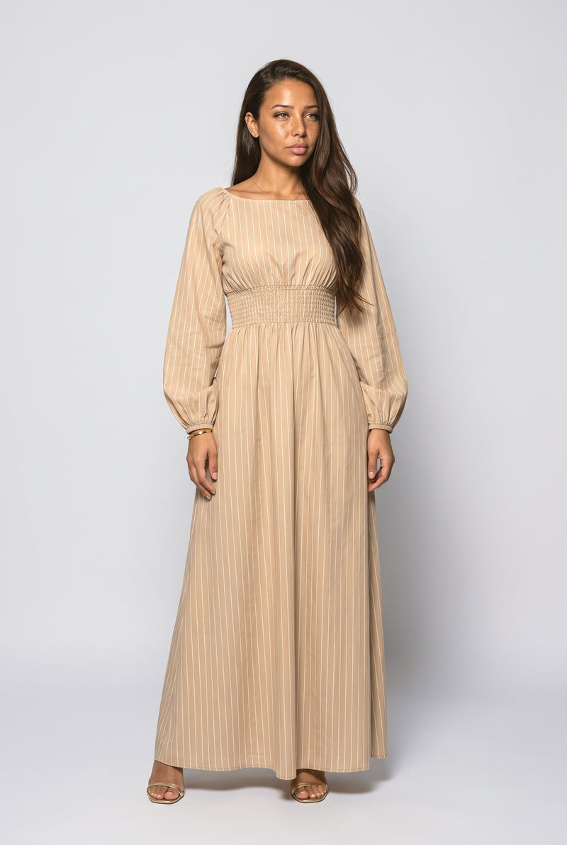 Khaki Pleated Maxi Dress