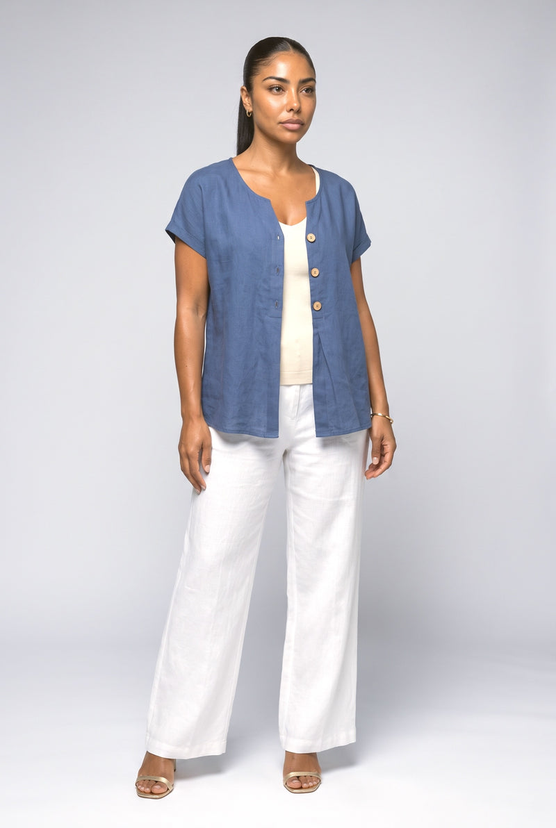 Navy V-Neck Short Sleeve Blouse