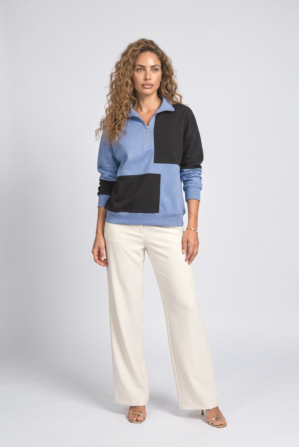 Blue Plaid Sweatshirt, Blue Colorblock
