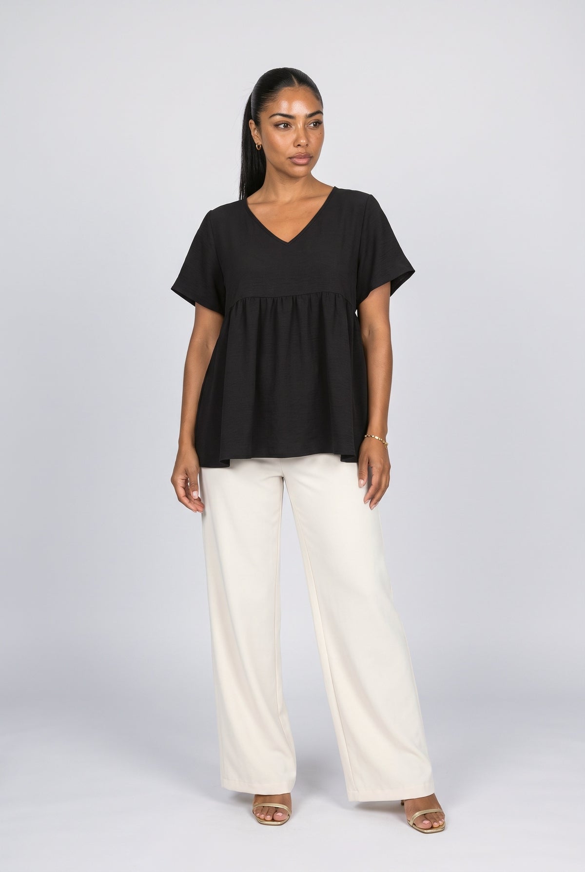 V-Neck Flutter Sleeve Flowy Blouse