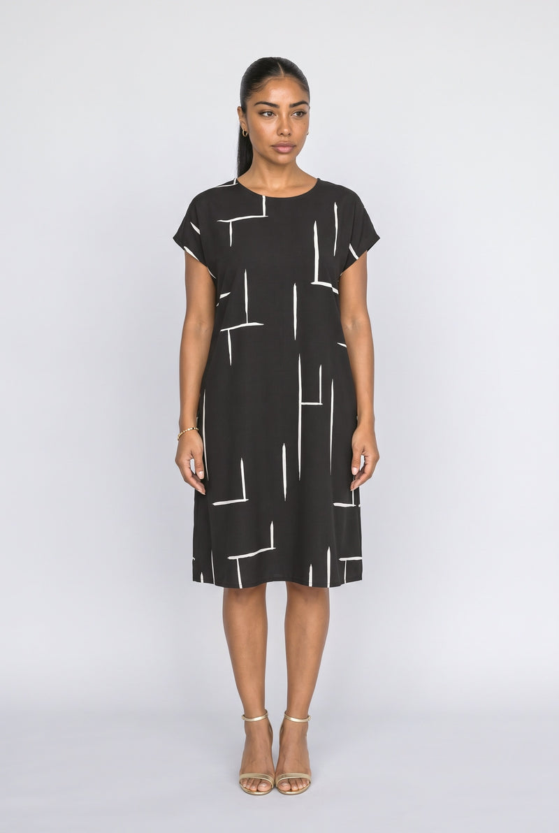 Black Abstract Midi Dress