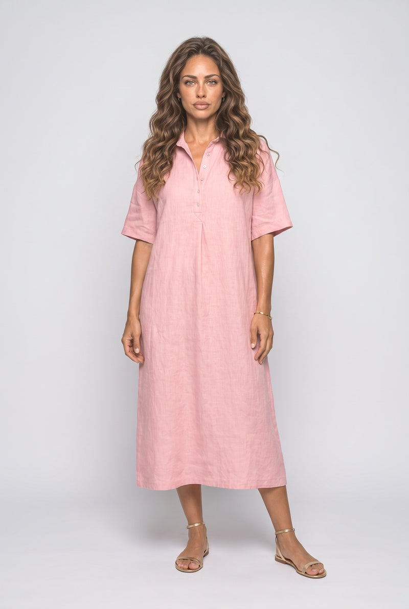 Dusty Rose Linen Midi Dress
