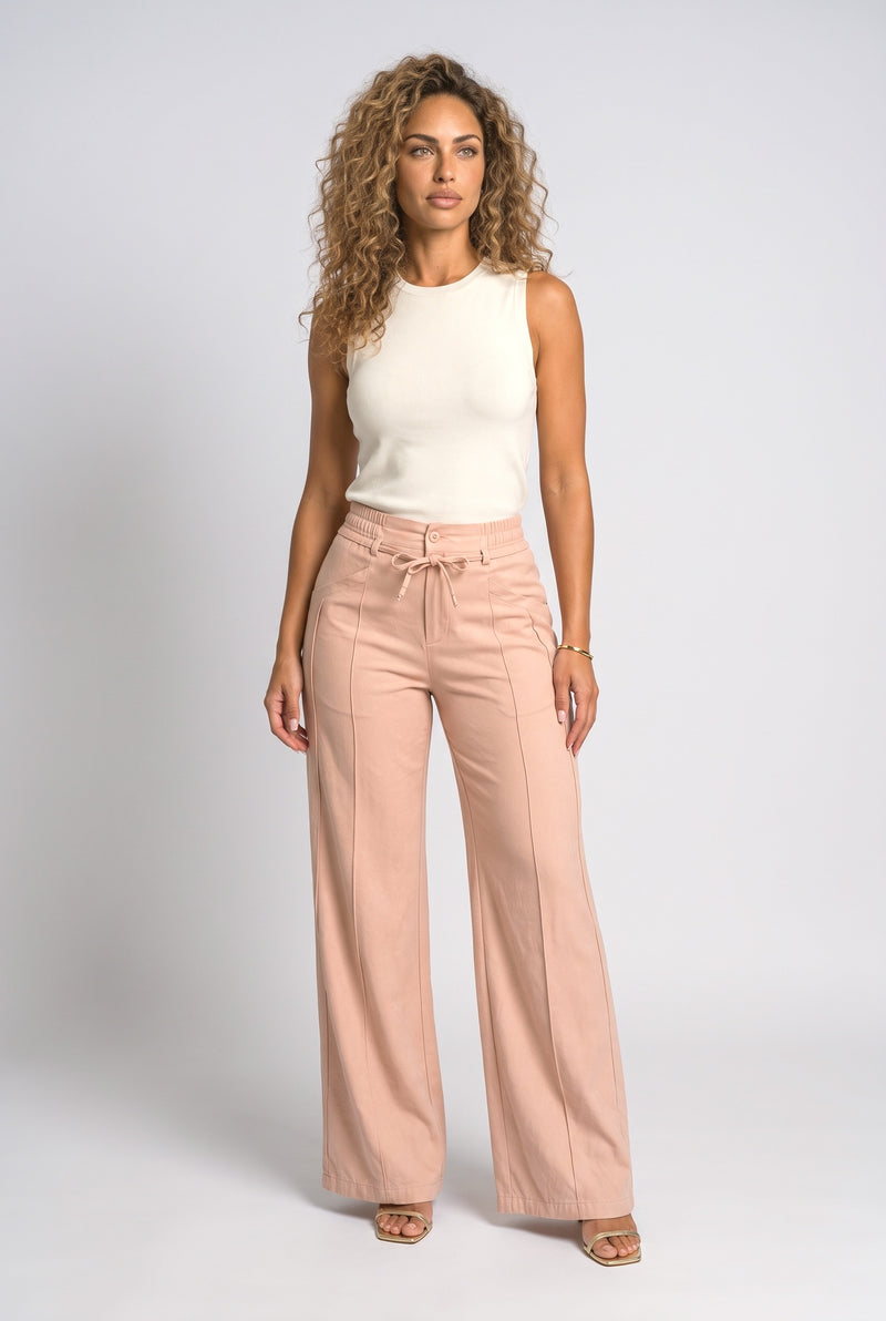 Pink Pleated Wide Leg Pants
