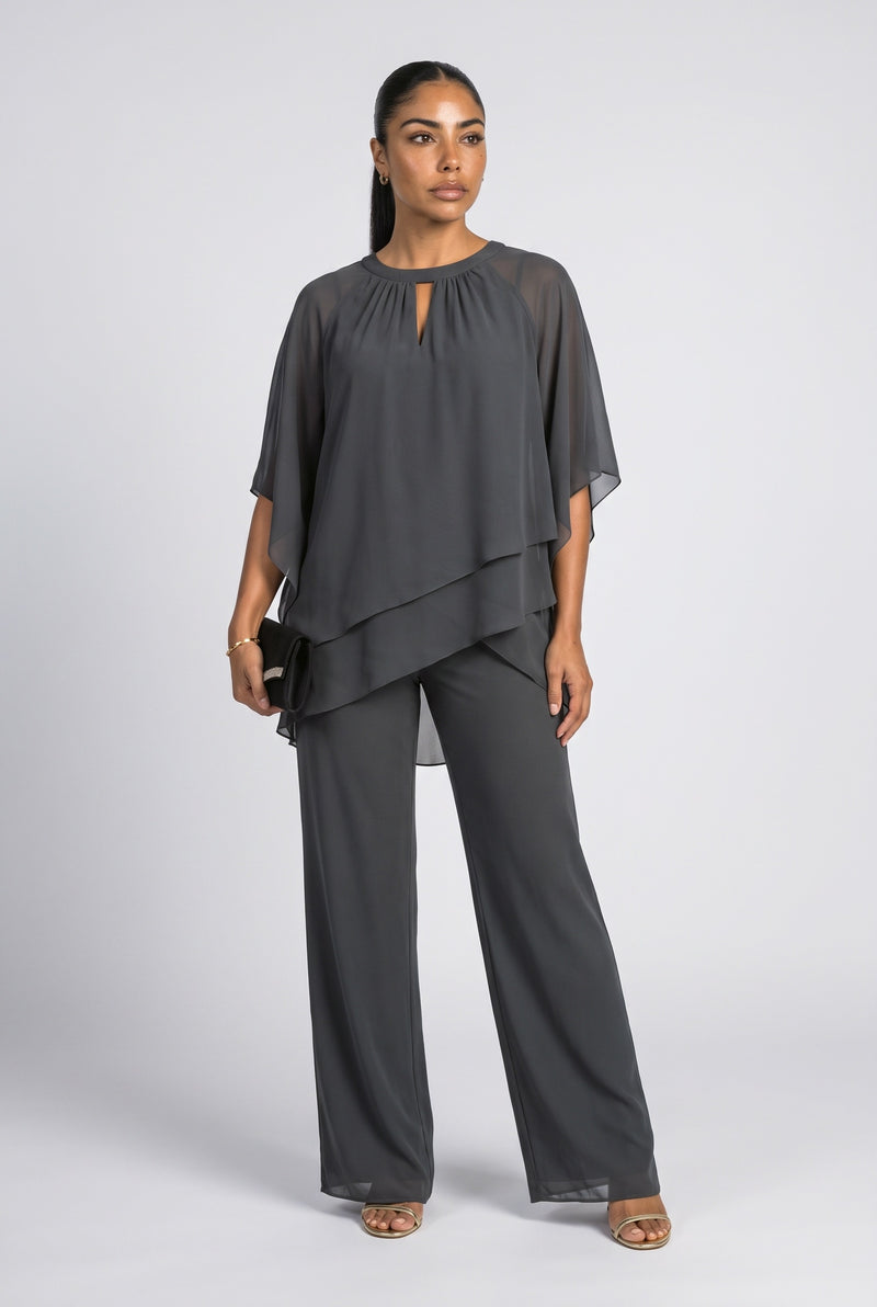 Black Blue Asymmetric Two Piece Outfit