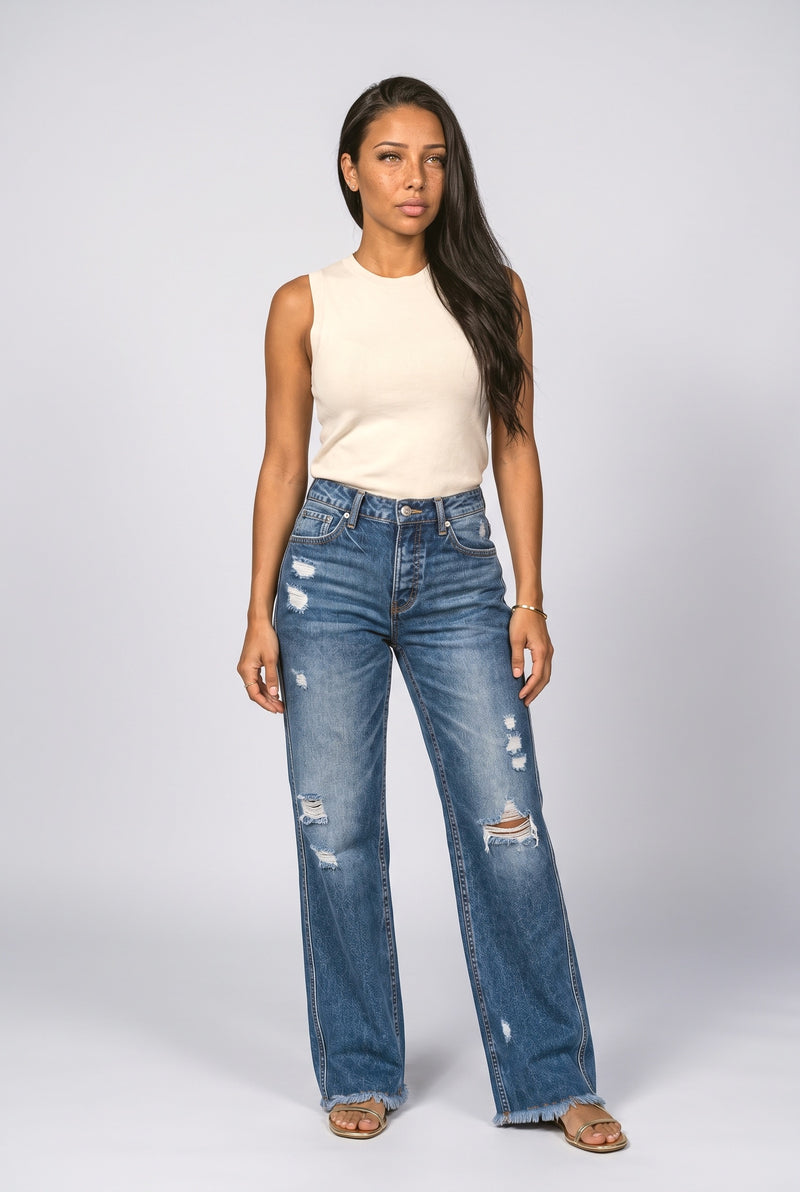Blue High-Rise Straight-Leg Jeans