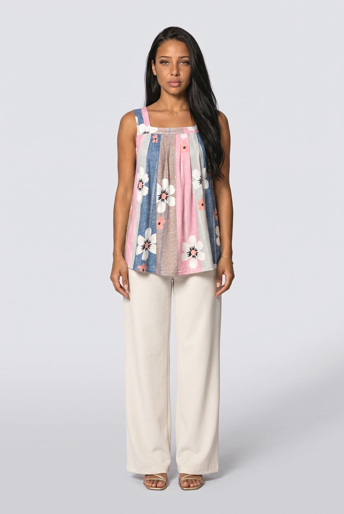 Square Neck Pleated Tank Top