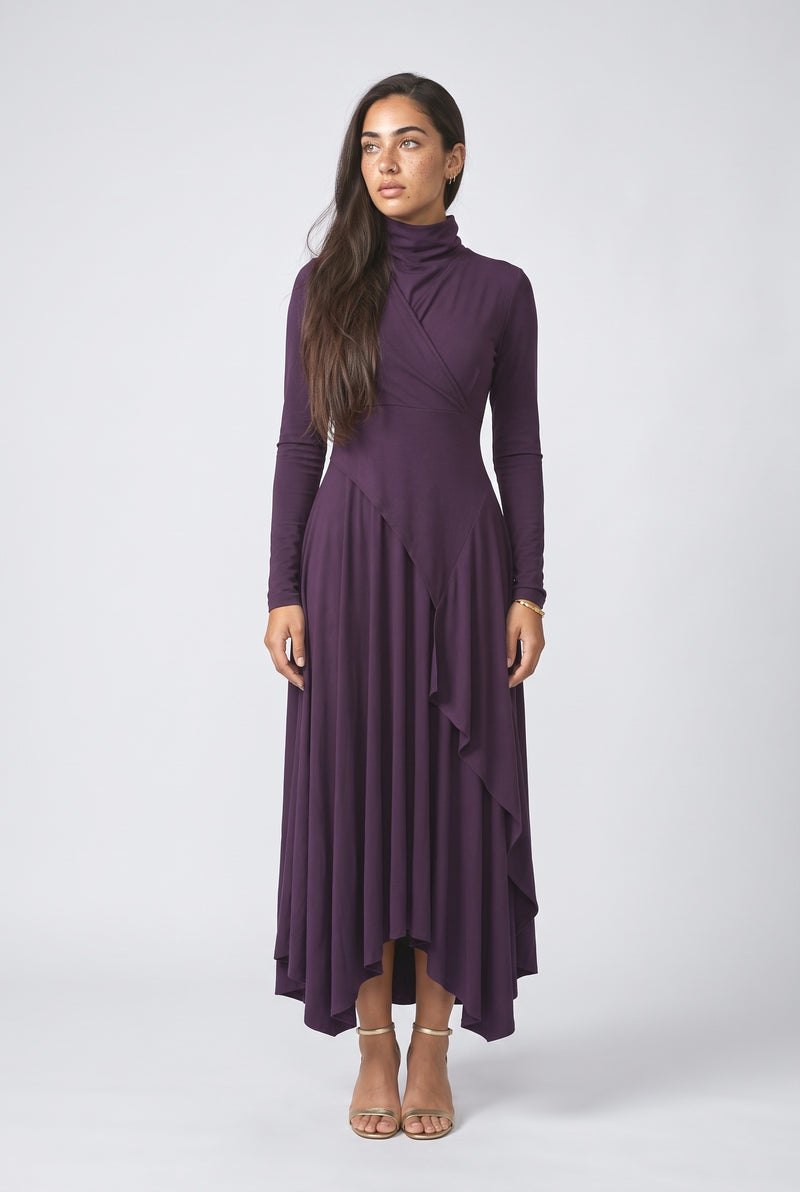 High Neck Asymmetric Maxi Dress