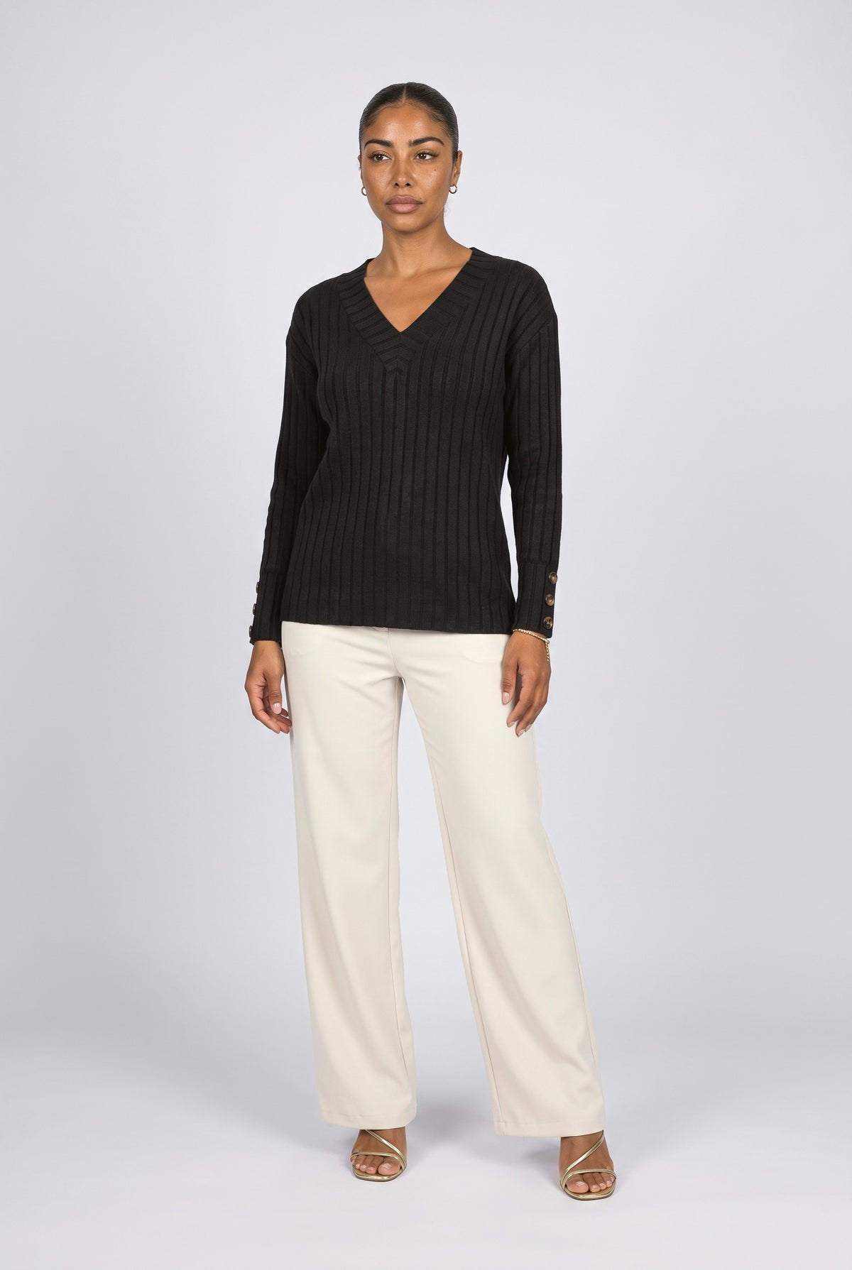 Ribbed V-Neck Pullover Sweater