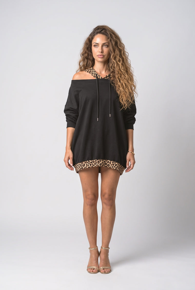 Off-Shoulder Leopard Hoodie