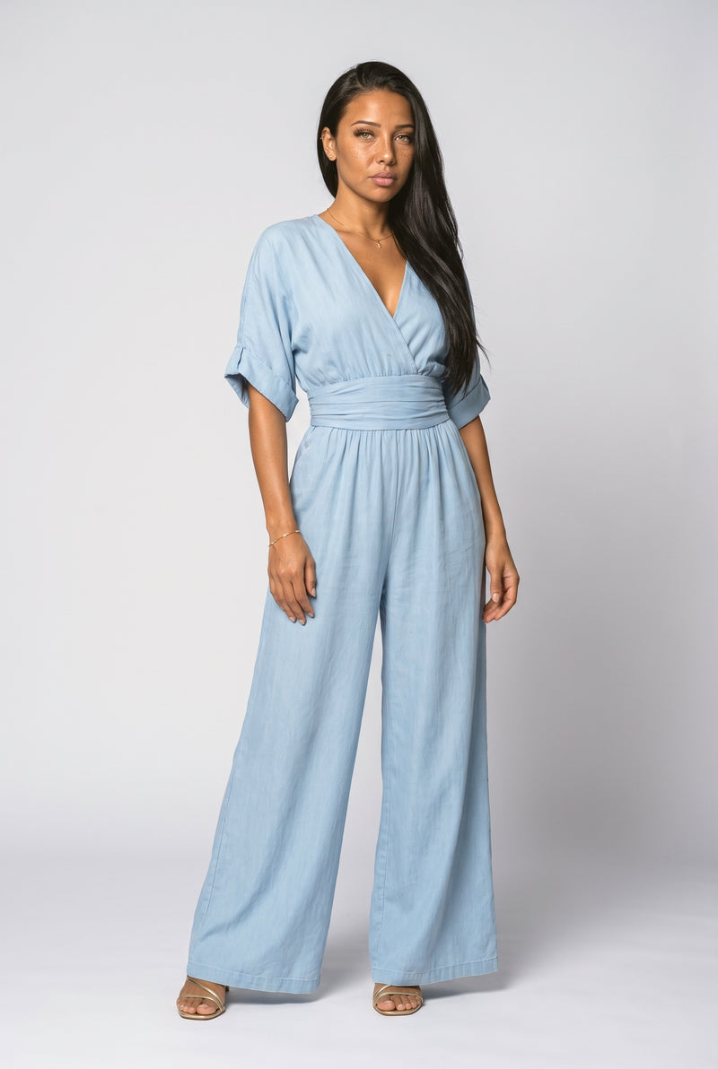 Powder Blue Wrap Jumpsuit