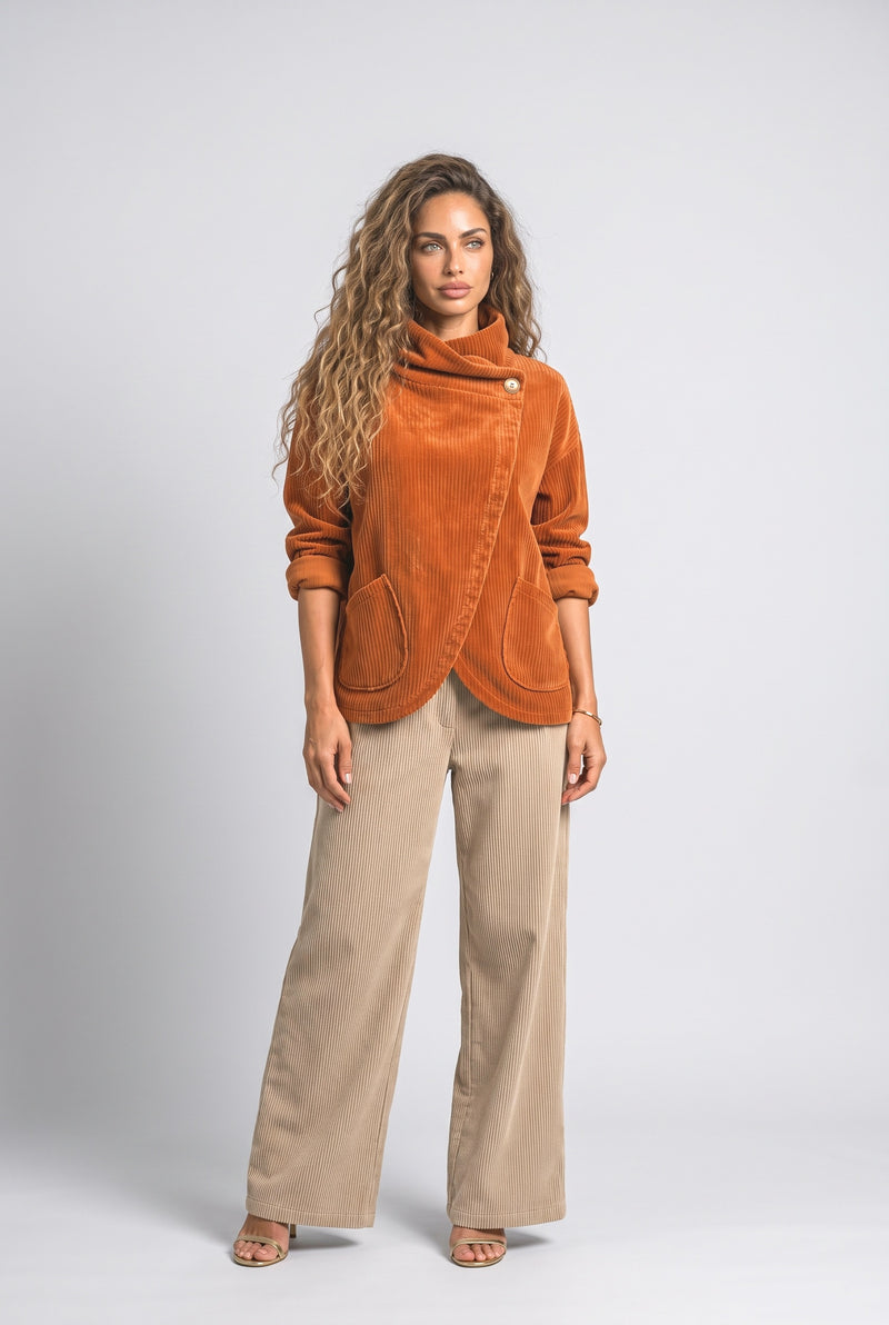 Orange Corduroy Asymmetric Wrap Top