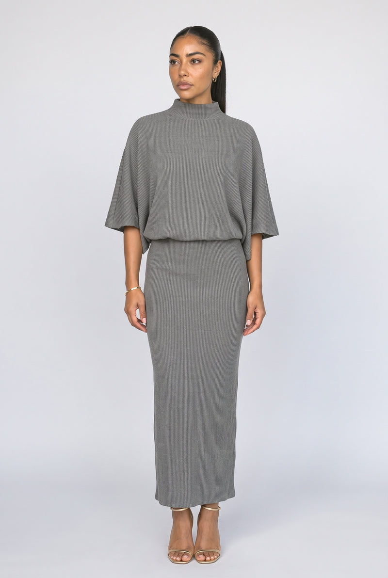 Grey Batwing Sleeve Two Piece Outfit