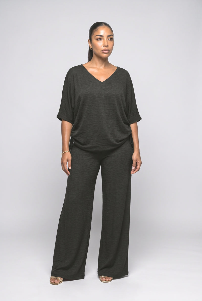 Black V-Neck Two Piece Outfit