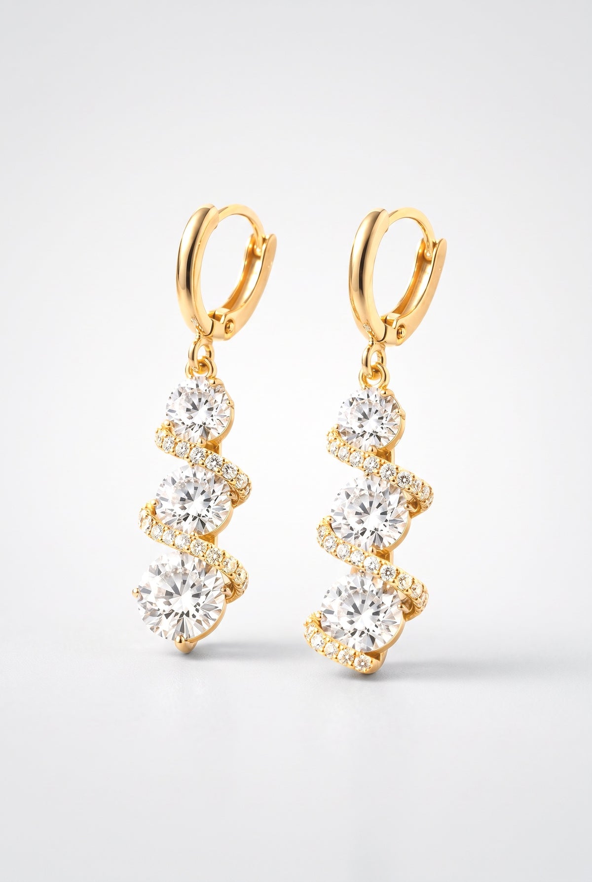 Gold Asymmetric Drop Earrings, Gold Crystal