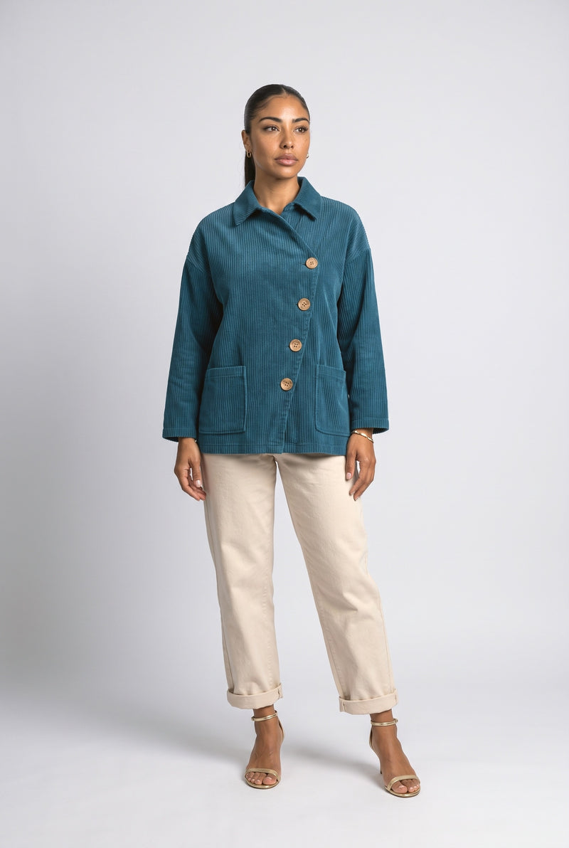 Teal Ribbed Bomber Jacket