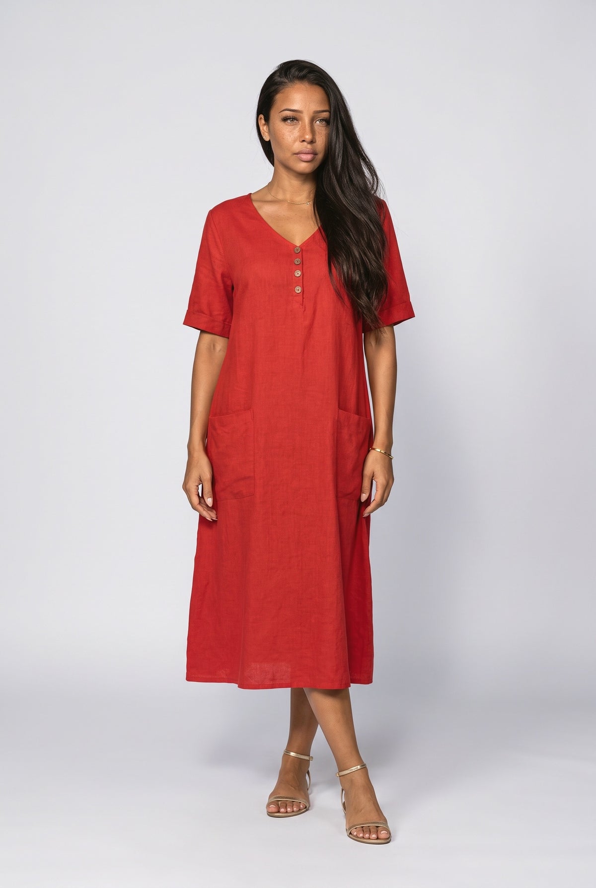 V-Neck Midi Dress