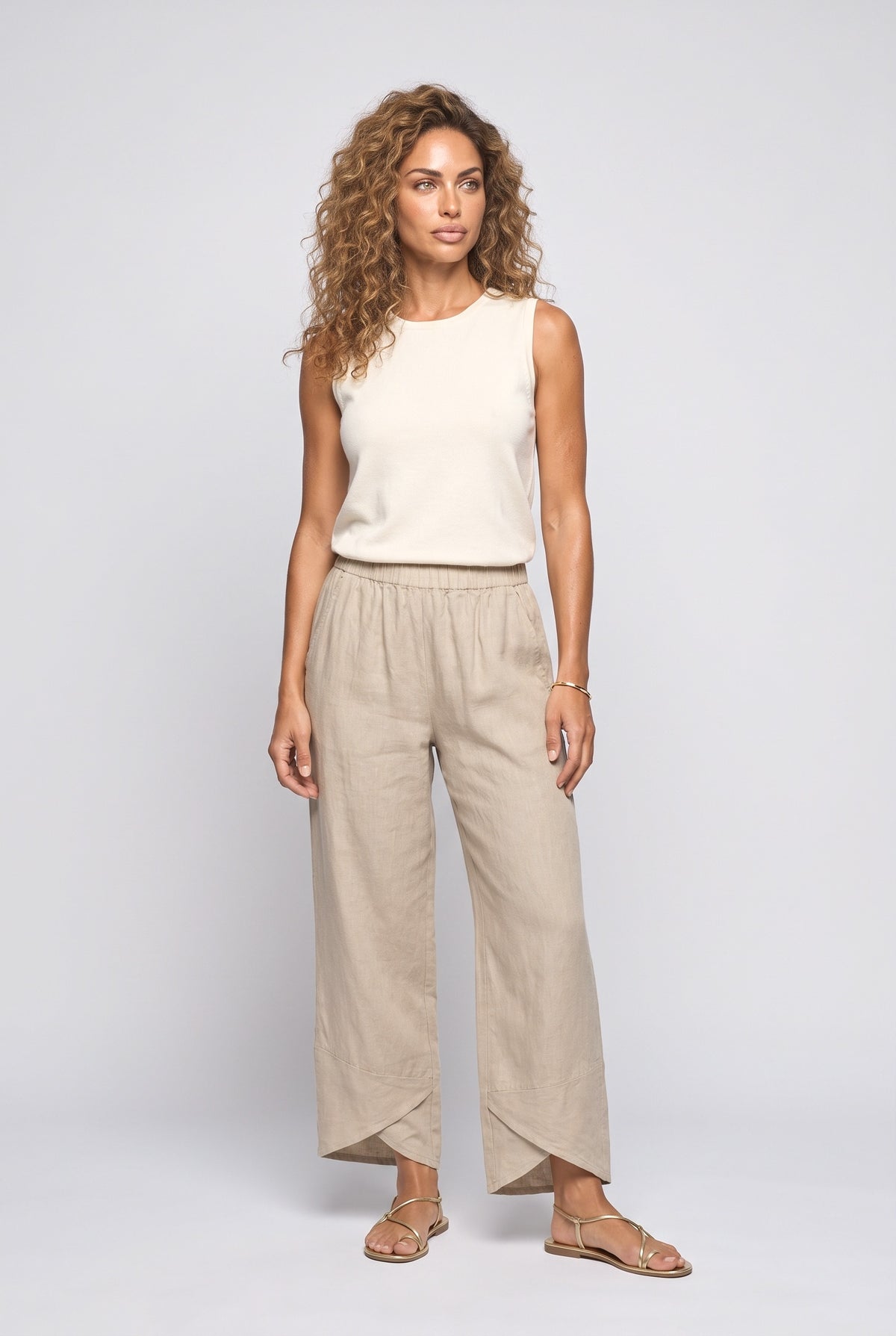 Linen Asymmetric Wide Leg Pants