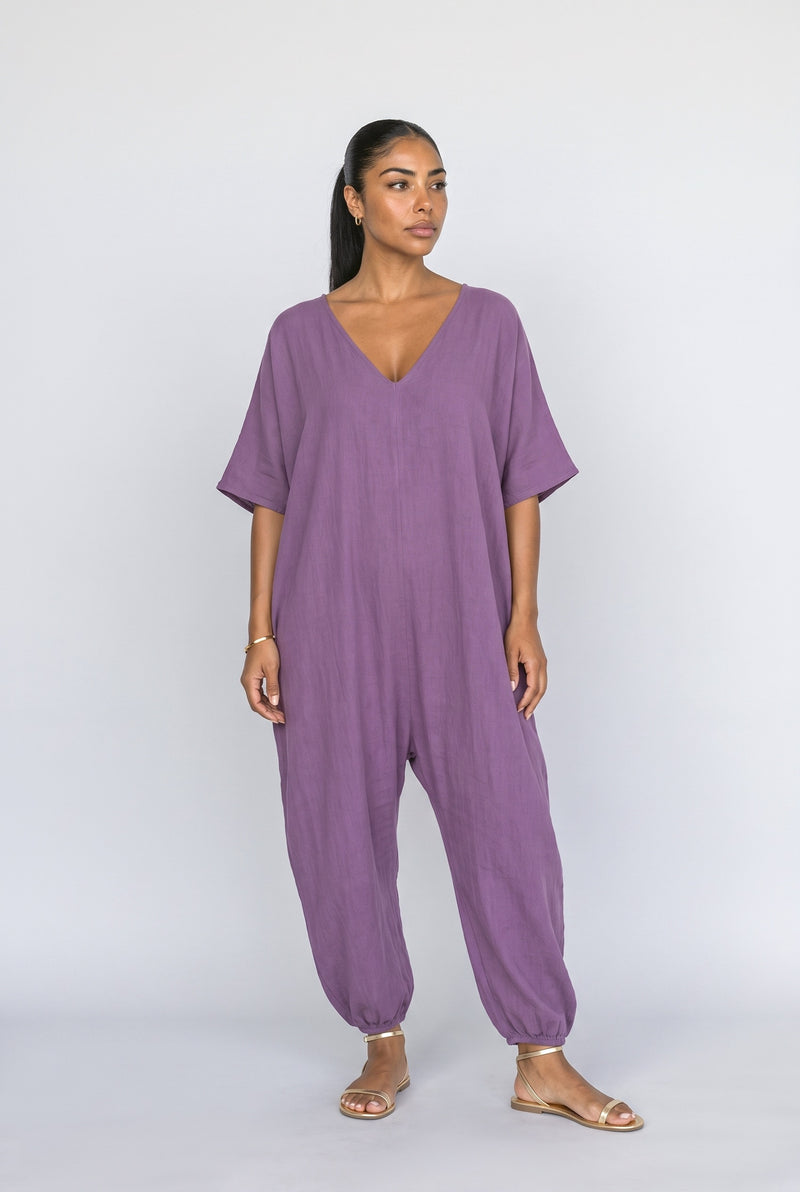 V-Neck Batwing Sleeve Relaxed Jumpsuit