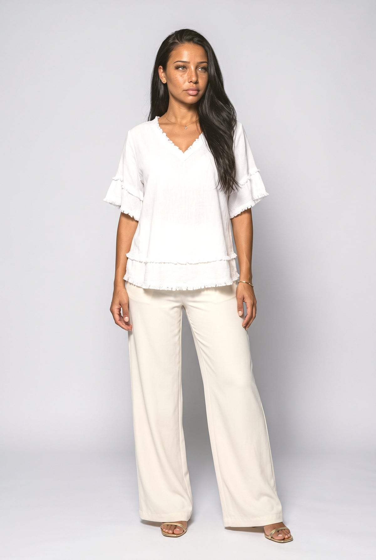 V-Neck Fringe Blouse