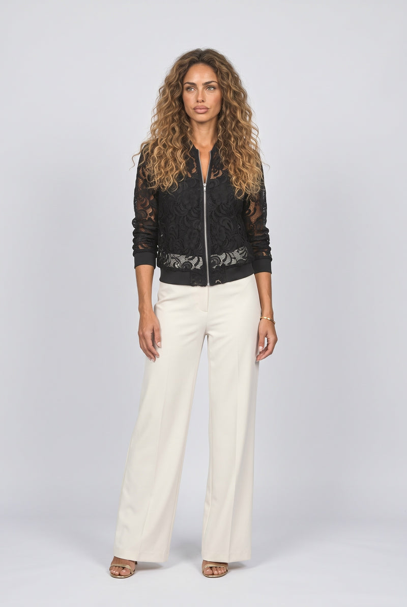 Black Lace Floral Bomber Jacket