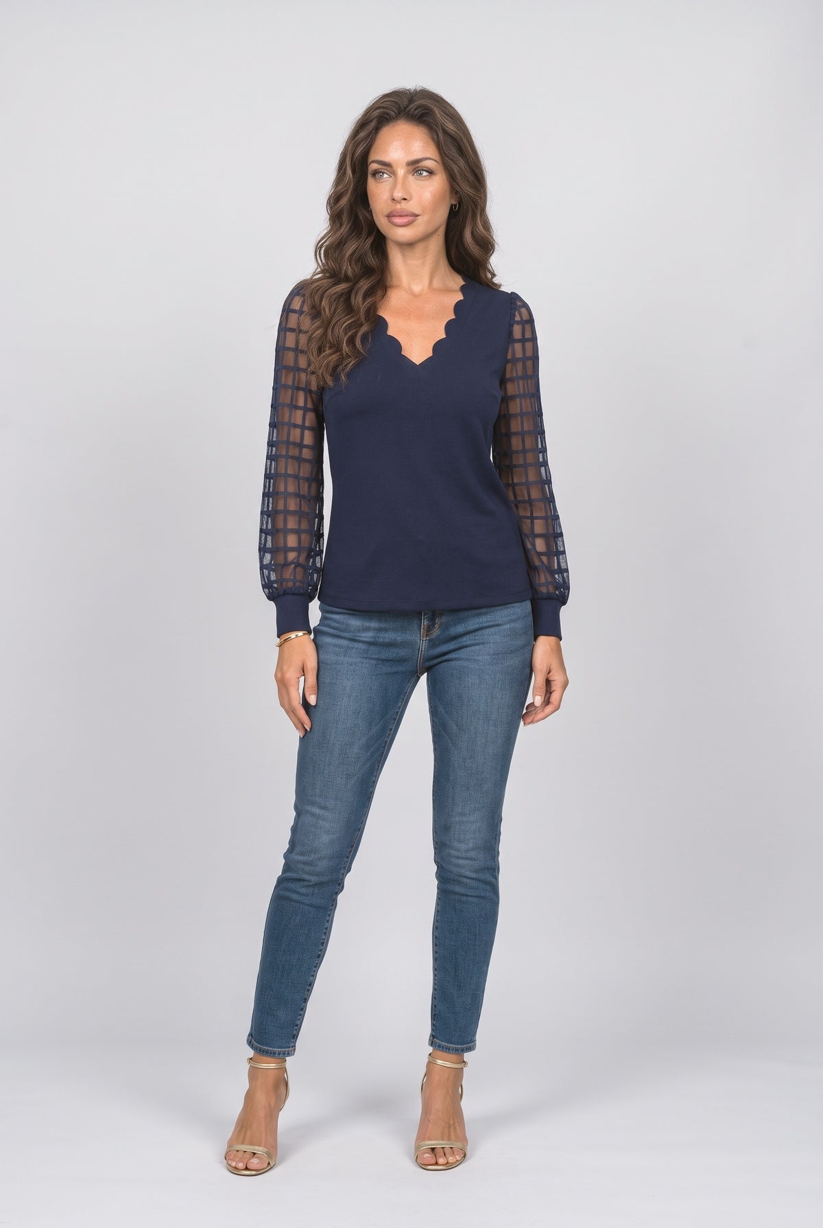 Mesh V-Neck Blouse