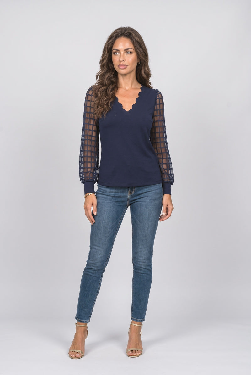 Mesh V-Neck Blouse