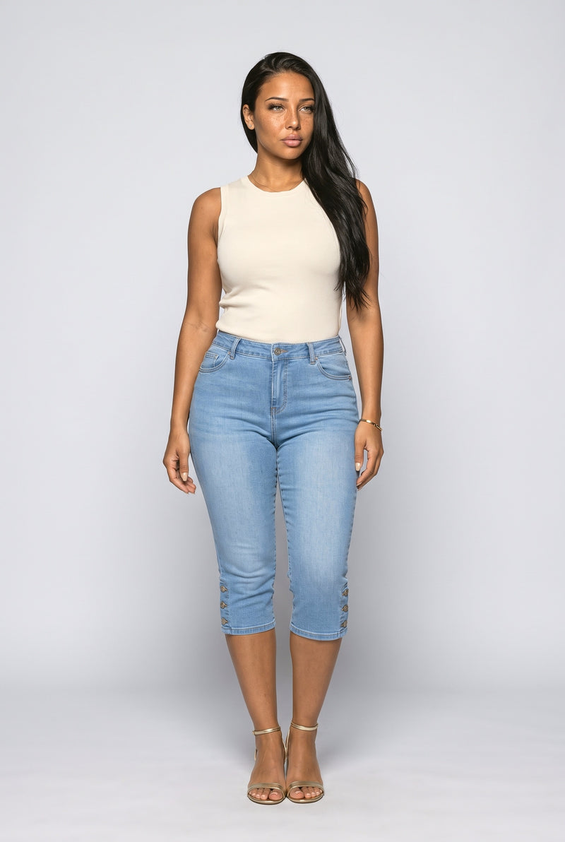 Light Blue High-Waisted Capri Jeans