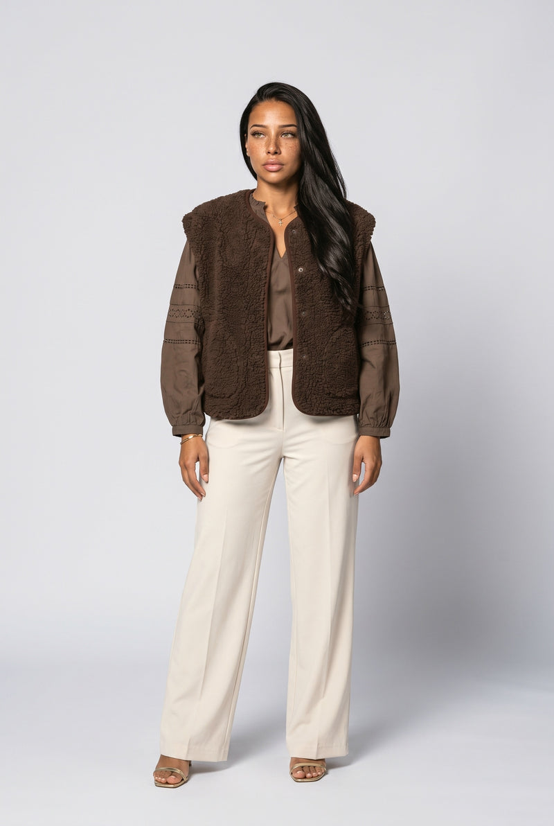 Brown Sleeveless Bomber Jacket