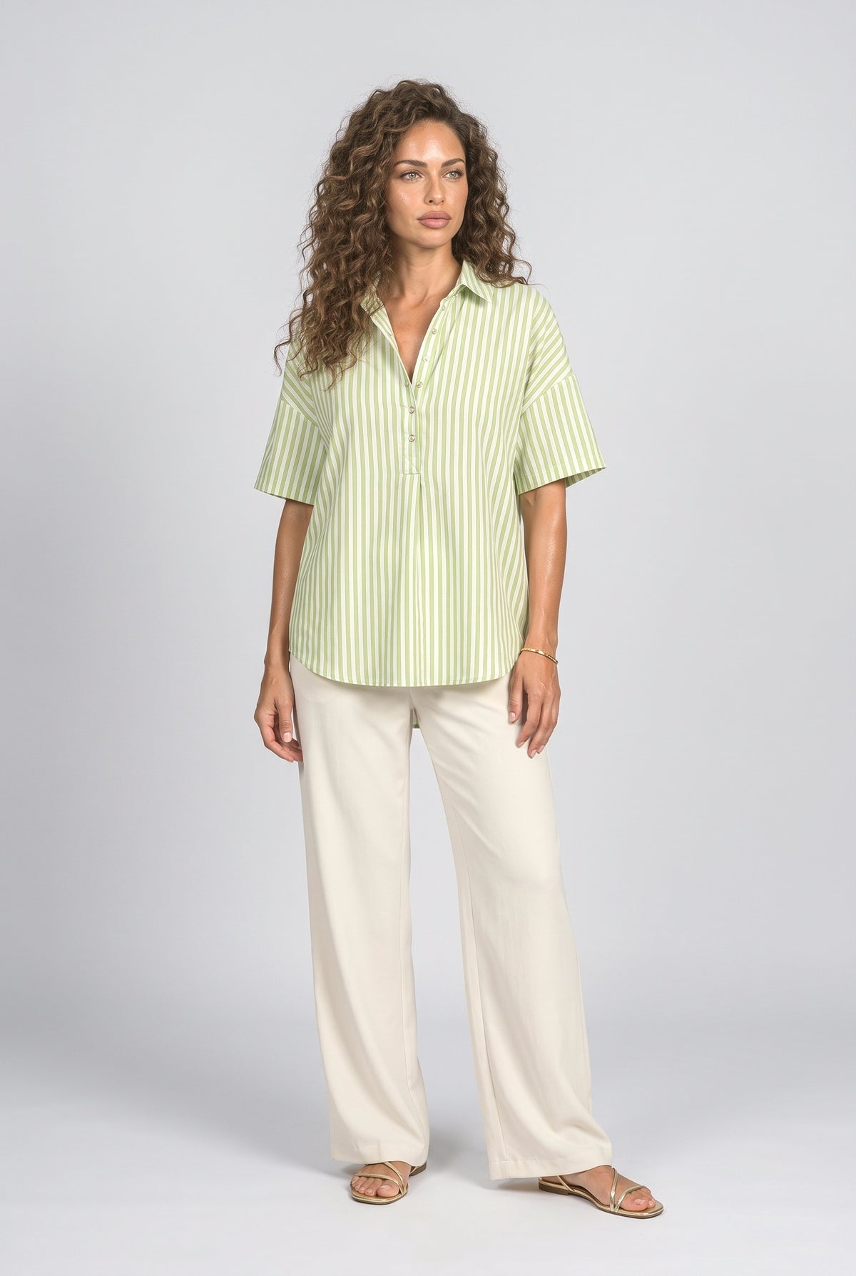 V-Neck Striped Oversized Blouse